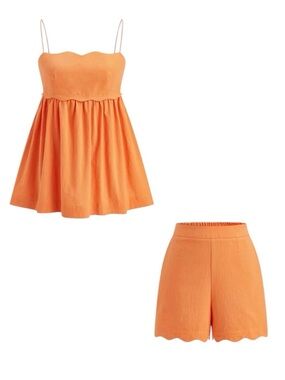 Orange Scalloped Two-Piece Dress Set